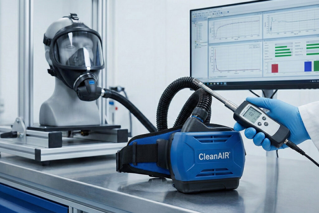 Gebläseatemschutz Normierung Labortest CleanAir